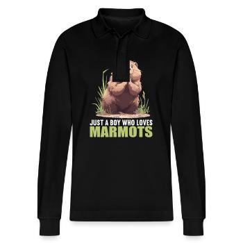 Marmots Groundhog - Stanley/Stella Organic Unisex Long-Sleeved Polo Shirt Prepster - black - Front - Anna (173cm) & Nico (186cm)