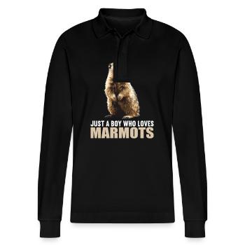 Marmots Groundhog - Stanley/Stella Organic Unisex Long-Sleeved Polo Shirt Prepster - black - Front - Anna (173cm) & Nico (186cm)