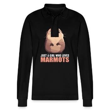 Marmots Groundhog - Stanley/Stella Organic Unisex Long-Sleeved Polo Shirt Prepster - black - Front - Anna (173cm) & Nico (186cm)