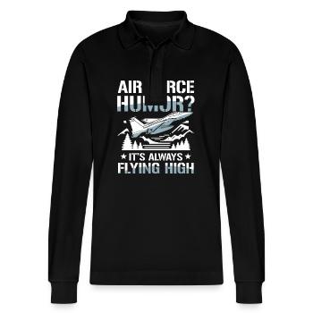 Air Force Humor It’s Always Flying High - Stanley/Stella Unisex Bio-Langarm-Poloshirt Prepster - Schwarz - Vorne - Anna (173cm) & Nico (186cm)