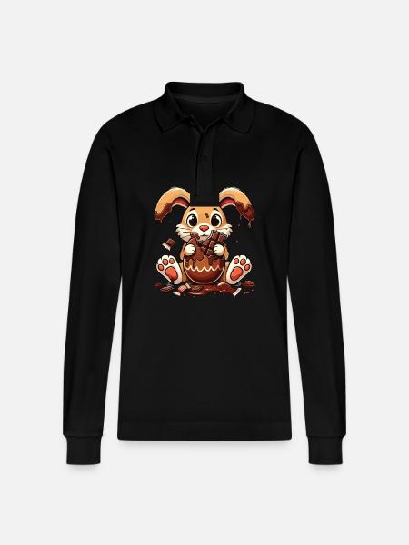 Enjoy Easter Bunny Chocolate - Stanley/Stella Organic Unisex Long-Sleeved Polo Shirt Prepster - black