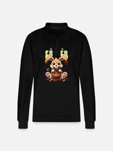 Enjoy Easter Bunny Chocolate - Stanley/Stella Organic Unisex Long-Sleeved Polo Shirt Prepster - black