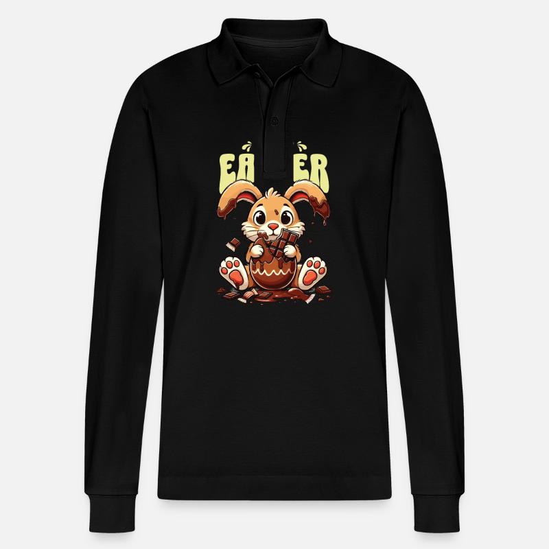 Enjoy Easter Bunny Chocolate - Stanley/Stella Organic Unisex Long-Sleeved Polo Shirt Prepster - black