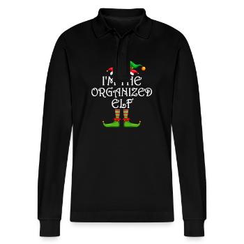 I'm The Organised Elf Shirt Matching Family - Stanley/Stella Organic Unisex Long-Sleeved Polo Shirt Prepster - black - Front - Anna (173cm) & Nico (186cm)