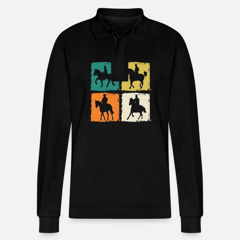 Reiten Pferde - Stanley/Stella Unisex Bio-Langarm-Poloshirt Prepster - Schwarz