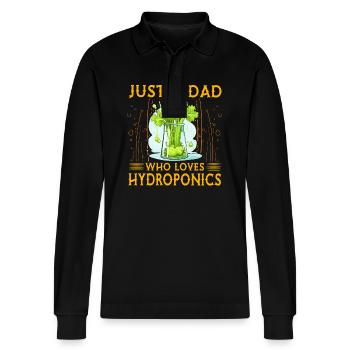 Just a Dad who loves Hydroponics - Stanley/Stella Organic Unisex Long-Sleeved Polo Shirt Prepster - black - Front - Anna (173cm) & Nico (186cm)