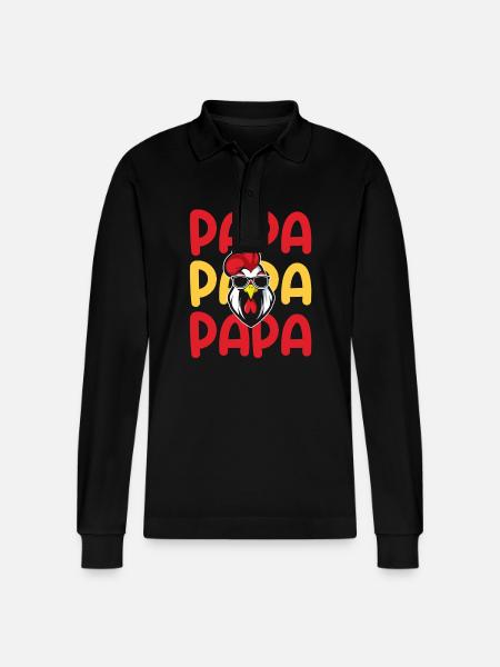 Chickens Dad Father Rooster - Stanley/Stella Organic Unisex Long-Sleeved Polo Shirt Prepster - black