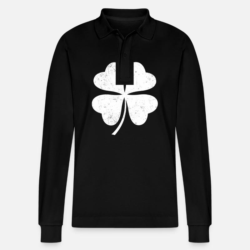 Weißes Kleeblatt - Stanley/Stella Unisex Bio-Langarm-Poloshirt Prepster - Schwarz