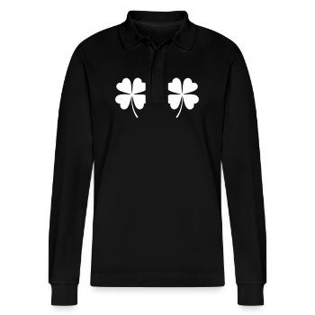 Shamrock Boobs Irish Boobies - Stanley/Stella Unisex Bio-Langarm-Poloshirt Prepster - Schwarz - Vorne - Anna (173cm) & Nico (186cm)