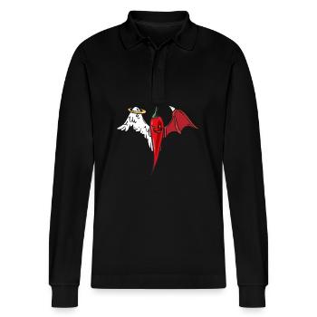 Chilly heavenly hot pepperonie - Stanley/Stella Organic Unisex Long-Sleeved Polo Shirt Prepster - black - Front - Anna (173cm) & Nico (186cm)