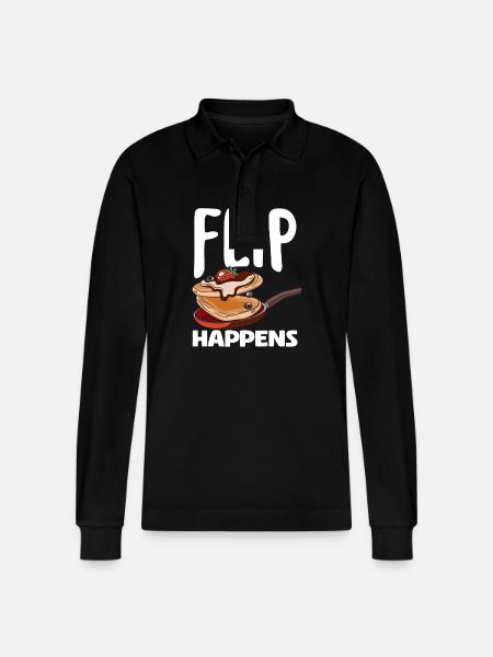 Pancakes Flip Happens Fun Breakfast - Stanley/Stella Organic Unisex Long-Sleeved Polo Shirt Prepster - black
