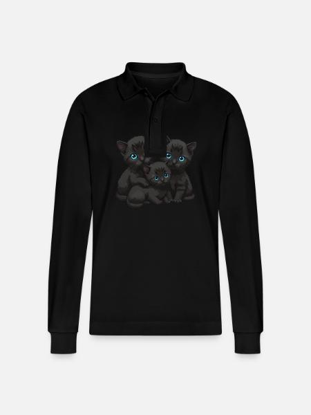 Blue Eyes Three Cats - Stanley/Stella Organic Unisex Long-Sleeved Polo Shirt Prepster - black