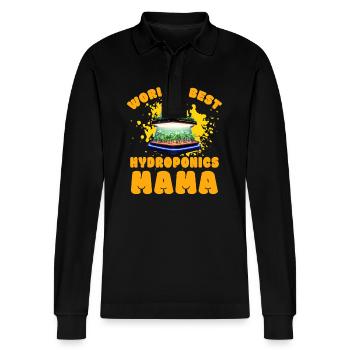 World's best Hydroponics Mama - Stanley/Stella Organic Unisex Long-Sleeved Polo Shirt Prepster - black - Front - Anna (173cm) & Nico (186cm)