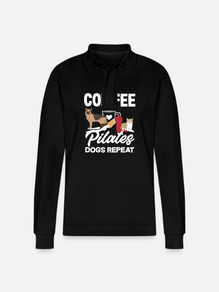 Pilates Coffee Dogs Repeat Fun - Stanley/Stella Organic Unisex Long-Sleeved Polo Shirt Prepster - black