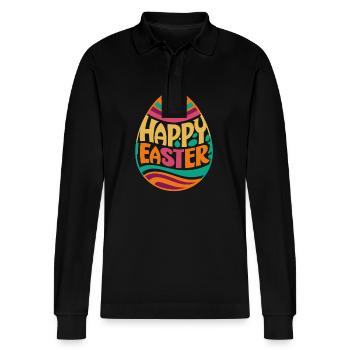 Happy Easter - Easter Egg - Gift - Stanley/Stella Organic Unisex Long-Sleeved Polo Shirt Prepster - black - Front - Anna (173cm) & Nico (186cm)