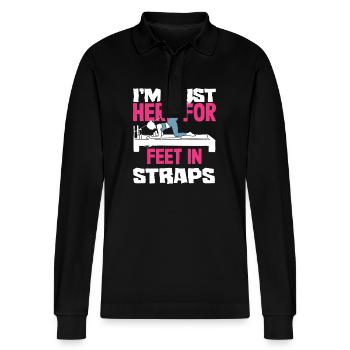 Pilates Here For Feet In Straps - Stanley/Stella Organic Unisex Long-Sleeved Polo Shirt Prepster - black - Front - Anna (173cm) & Nico (186cm)
