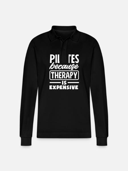 Pilates because therapy is expensive - Stanley/Stella Organic Unisex Long-Sleeved Polo Shirt Prepster - black