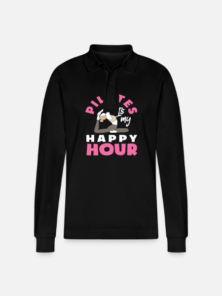 Pilates is my happy hour - Stanley/Stella Organic Unisex Long-Sleeved Polo Shirt Prepster - black