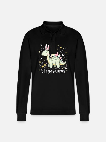 Stegosaurus - Stanley/Stella Organic Unisex Long-Sleeved Polo Shirt Prepster - black