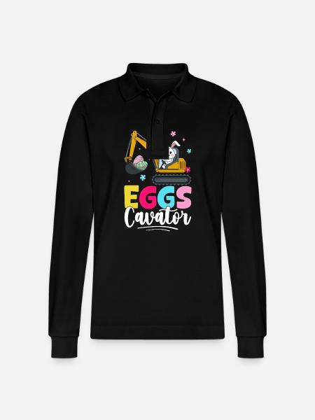 Eggs Cavator - Stanley/Stella Organic Unisex Long-Sleeved Polo Shirt Prepster - black