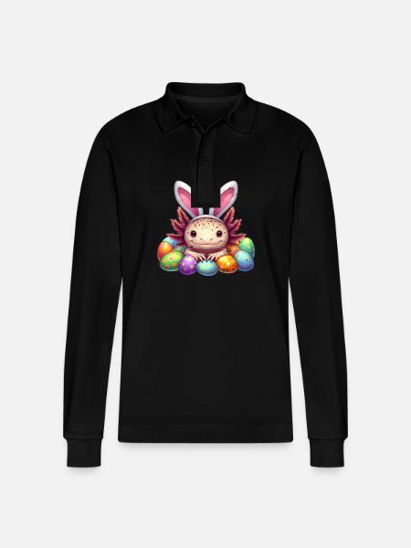 Easter Axolotl - Happy Easter - Stanley/Stella Organic Unisex Long-Sleeved Polo Shirt Prepster - black