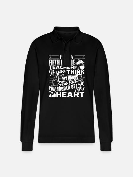 5th Grade Teacher Full Heart - Stanley/Stella Organic Unisex Long-Sleeved Polo Shirt Prepster - black