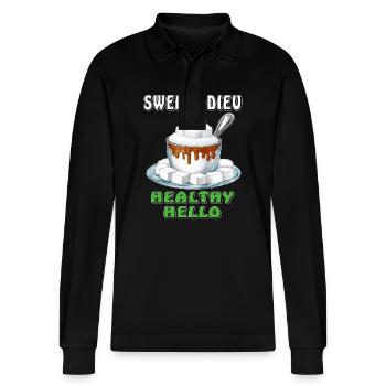 SUGAR SWEET ADIEU HEALTHY HELLO - Stanley/Stella Organic Unisex Long-Sleeved Polo Shirt Prepster - black - Front - Anna (173cm) & Nico (186cm)