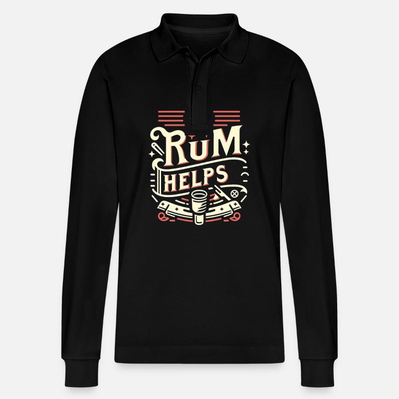 Rum Helps 11 - Stanley/Stella Unisex Bio-Langarm-Poloshirt Prepster - Schwarz