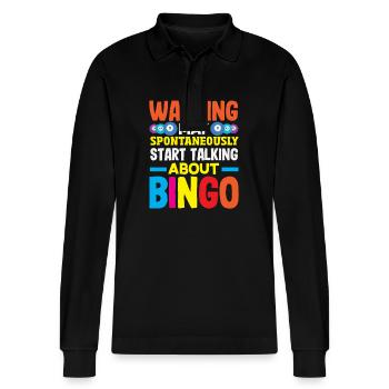 Bingo Warning: Suddenly Talking About Bingo - Stanley/Stella Organic Unisex Long-Sleeved Polo Shirt Prepster - black - Front - Anna (173cm) & Nico (186cm)