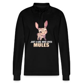 Mules Mule - Stanley/Stella Organic Unisex Long-Sleeved Polo Shirt Prepster - black - Front - Anna (173cm) & Nico (186cm)