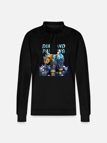 DIAMONDS ELEPHANT DIAMOND PAINTING - Stanley/Stella Organic Unisex Long-Sleeved Polo Shirt Prepster - black