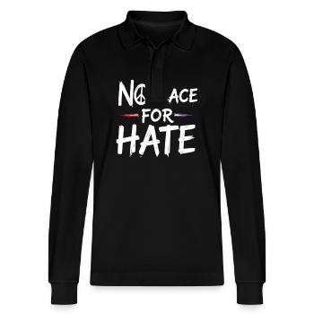 No Place for Hate Friedensbotschaft gegen Hass - Stanley/Stella Unisex Bio-Langarm-Poloshirt Prepster - Schwarz - Vorne - Anna (173cm) & Nico (186cm)