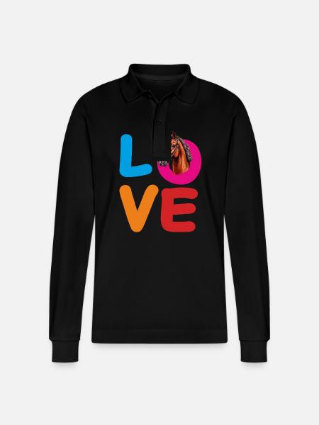 LOVE HORSE - Stanley/Stella Organic Unisex Long-Sleeved Polo Shirt Prepster - black