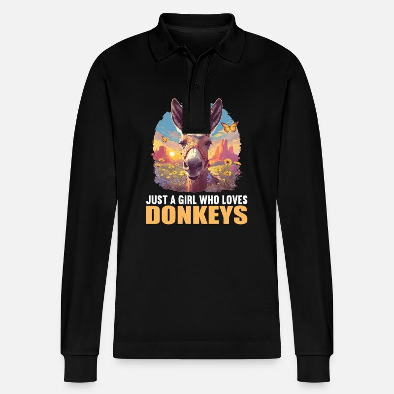 Donkey Esel - Stanley/Stella Unisex Bio-Langarm-Poloshirt Prepster - Schwarz