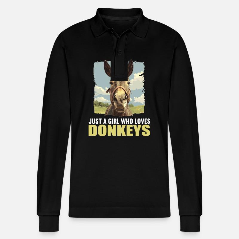Donkey Esel - Stanley/Stella Unisex Bio-Langarm-Poloshirt Prepster - Schwarz