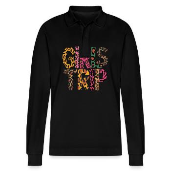 Girls' outing with animal print for the perfect - Stanley/Stella Organic Unisex Long-Sleeved Polo Shirt Prepster - black - Front - Anna (173cm) & Nico (186cm)