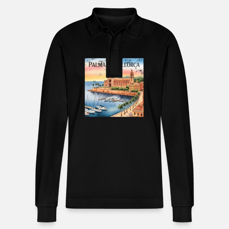 Palma de Mallorca - Stanley/Stella Unisex Bio-Langarm-Poloshirt Prepster - Schwarz