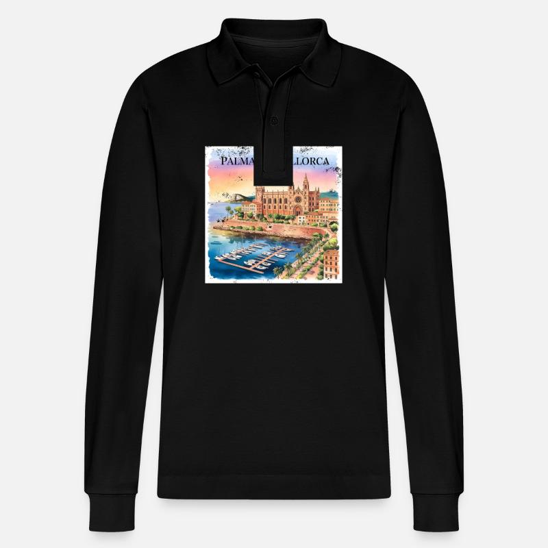 Palma de Mallorca - Stanley/Stella Unisex Bio-Langarm-Poloshirt Prepster - Schwarz
