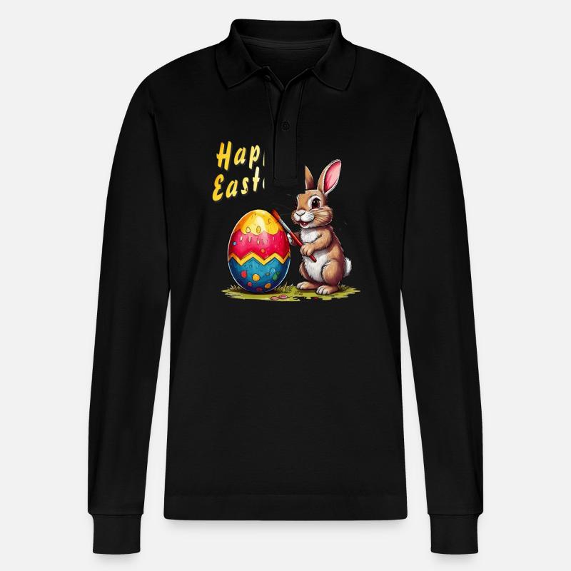 LAPIN DE PÂQUES Joyeuses Pâques - Polo à manches longues bio PREPSTER Stanley/Stella Unisexe - noir