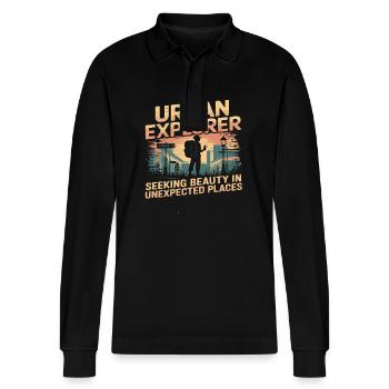 Urban Explorer Beauty In Unexpected Places - Stanley/Stella Organic Unisex Long-Sleeved Polo Shirt Prepster - black - Front - Anna (173cm) & Nico (186cm)