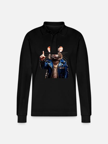 RAT raises index finger - Stanley/Stella Organic Unisex Long-Sleeved Polo Shirt Prepster - black