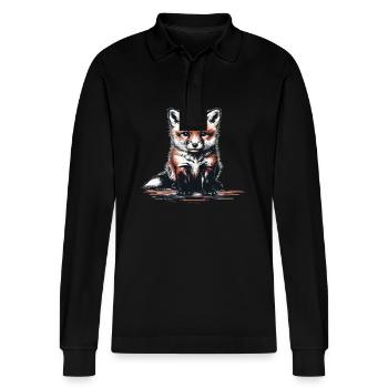 Fuchs Füchse Füchsin - Stanley/Stella Unisex Bio-Langarm-Poloshirt Prepster - Schwarz - Vorne - Anna (173cm) & Nico (186cm)