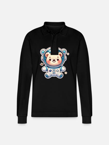 Teddybär Astronaut - Stanley/Stella Unisex Bio-Langarm-Poloshirt Prepster - Schwarz