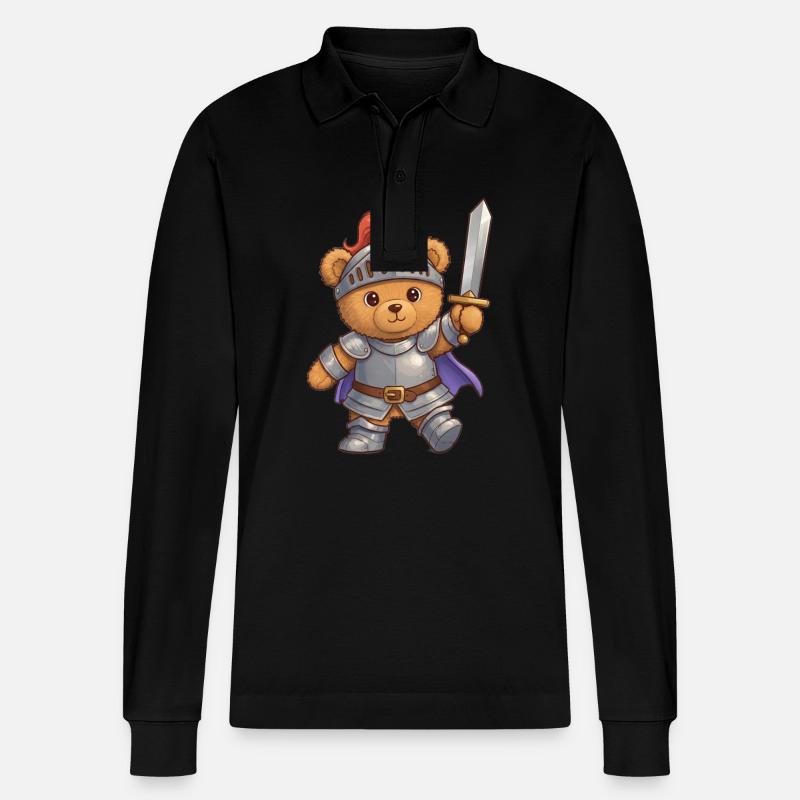 Teddybär Ritter - Stanley/Stella Unisex Bio-Langarm-Poloshirt Prepster - Schwarz