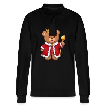 Teddy Bear King - Stanley/Stella Organic Unisex Long-Sleeved Polo Shirt Prepster - black - Front - Anna (173cm) & Nico (186cm)