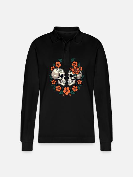 Dødningehoveder og blomster Mørk Æstetisk Blomster - Stanley/Stella Prepster økologisk unisex langærmet poloshirt - sort
