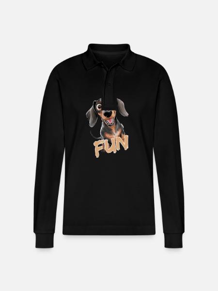 Cheerful Dachshund with Text Fun - Stanley/Stella Organic Unisex Long-Sleeved Polo Shirt Prepster - black