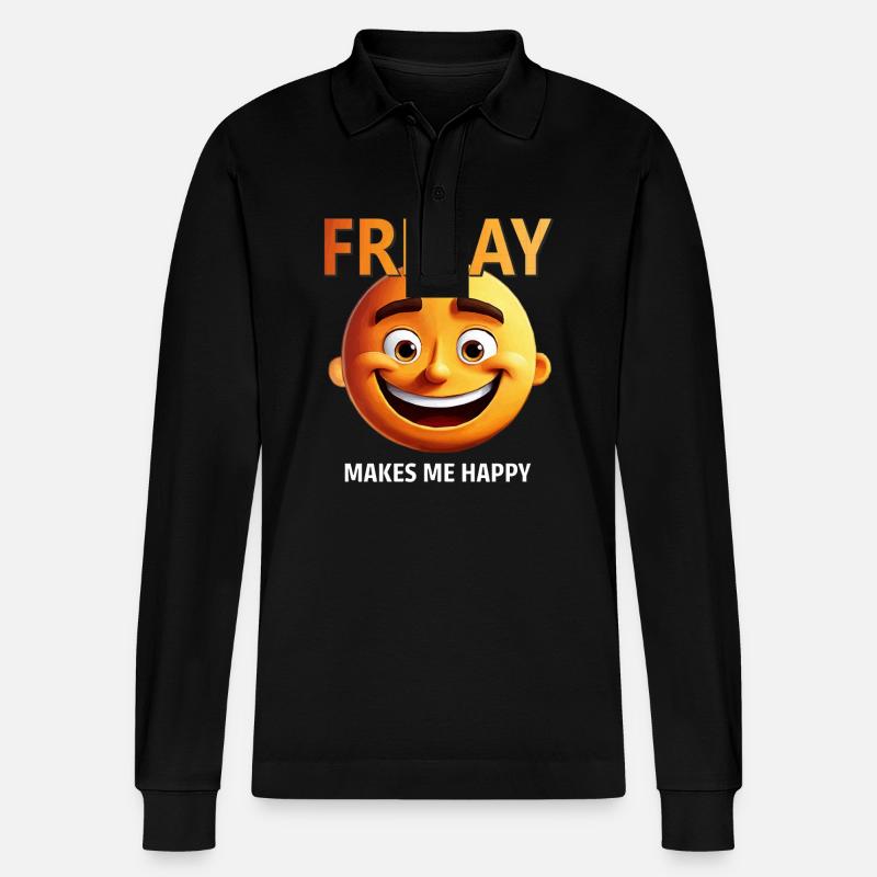 FRIDAY MAKES ME HAPPY - Stanley/Stella Unisex Bio-Langarm-Poloshirt Prepster - Schwarz
