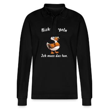 Ente Nicht Nörgeln - Stanley/Stella Unisex Bio-Langarm-Poloshirt Prepster - Schwarz - Vorne - Anna (173cm) & Nico (186cm)