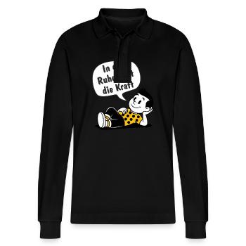 There is strength in calmness - Stanley/Stella Organic Unisex Long-Sleeved Polo Shirt Prepster - black - Front - Anna (173cm) & Nico (186cm)
